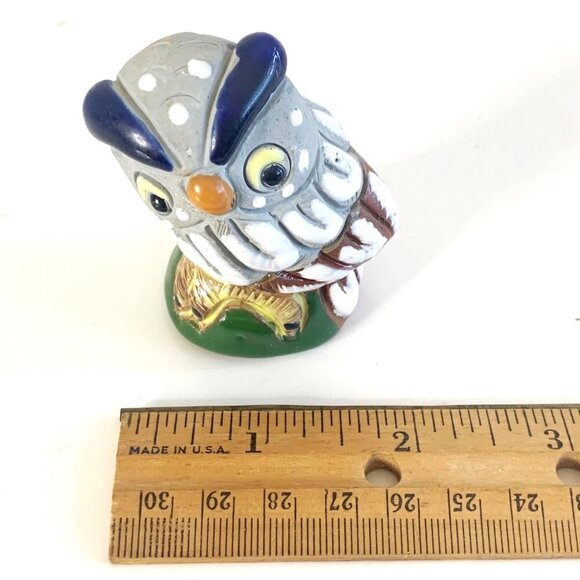 Adorable Owl Figurine Ceramic Red Clay Hand Painted Folk Art Miniature - Picture 7 of 8
